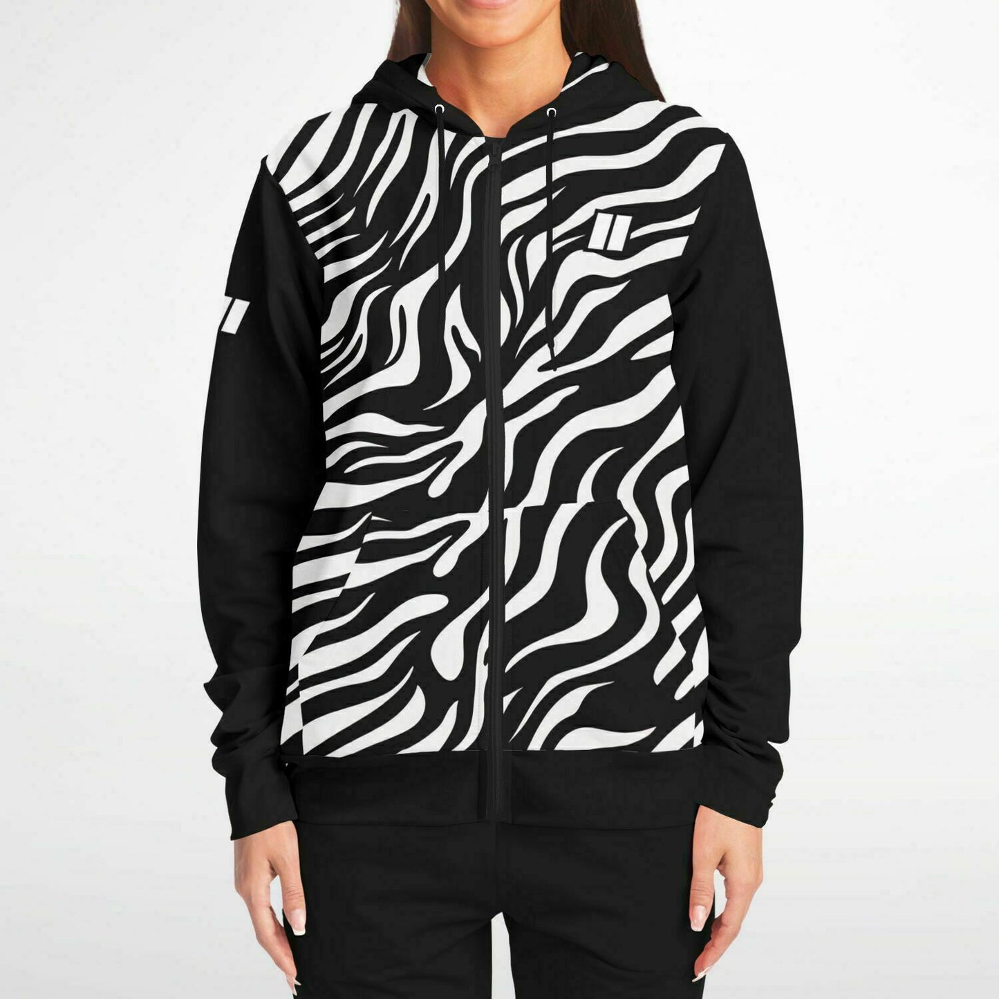 *PRIIME Zebra Fashion Zip-Up Hoodie