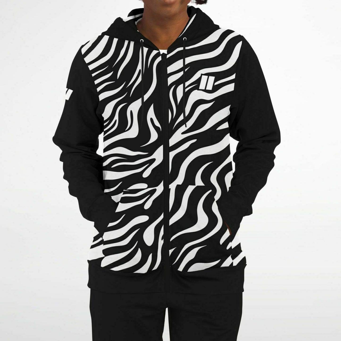 *PRIIME Zebra Fashion Zip-Up Hoodie